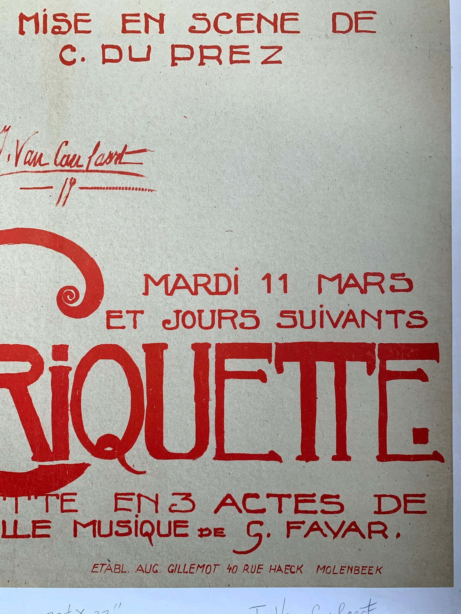Criquette - Art By Jd Van Caulaert (1937) 23.5x33 Belgian Stage Play Poster LB - 2