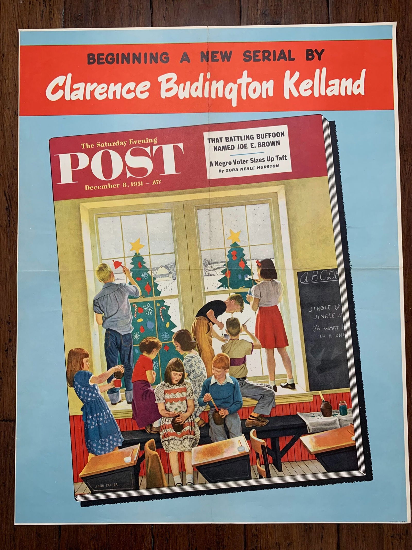 22x28 1951 Newstand Poster Saturday Evening Post - Art By John Falter classroom Christmas: 22x28 1951 Newstand Poster Saturday Evening Post - Art By John Falter classroom Christmas Please refer to the attached photos to determine the condition of this original vintage item. Note: LB means