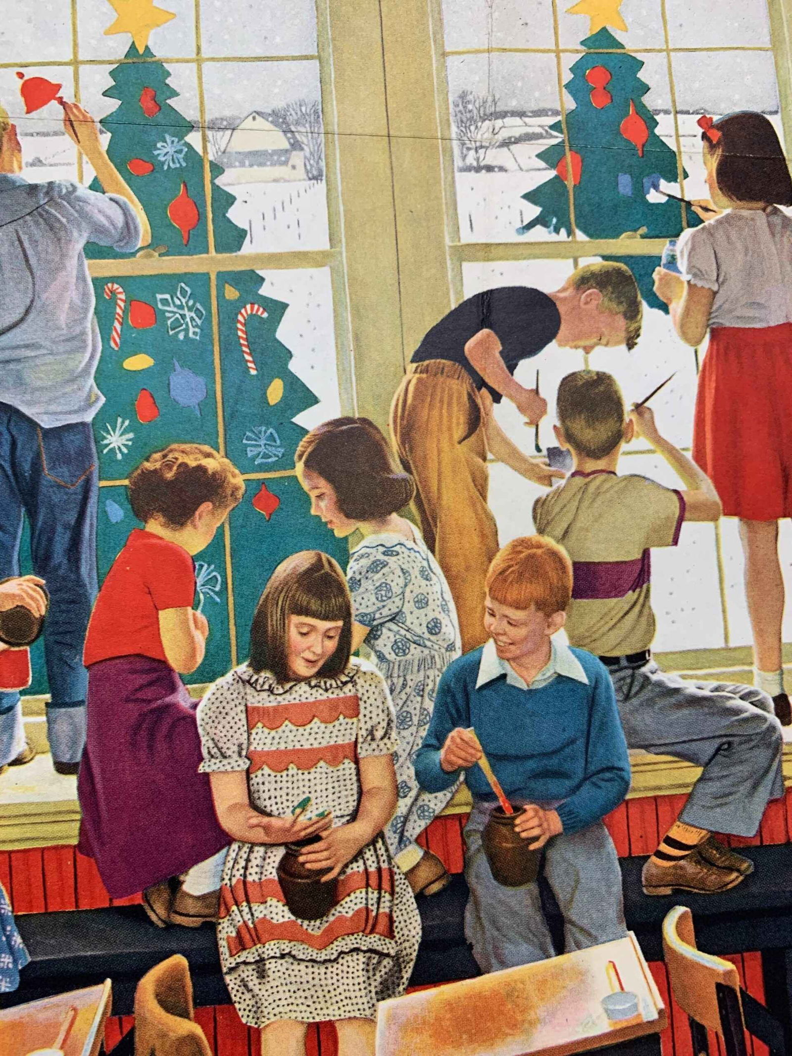 22x28 1951 Newstand Poster Saturday Evening Post - Art By John Falter classroom Christmas - 4