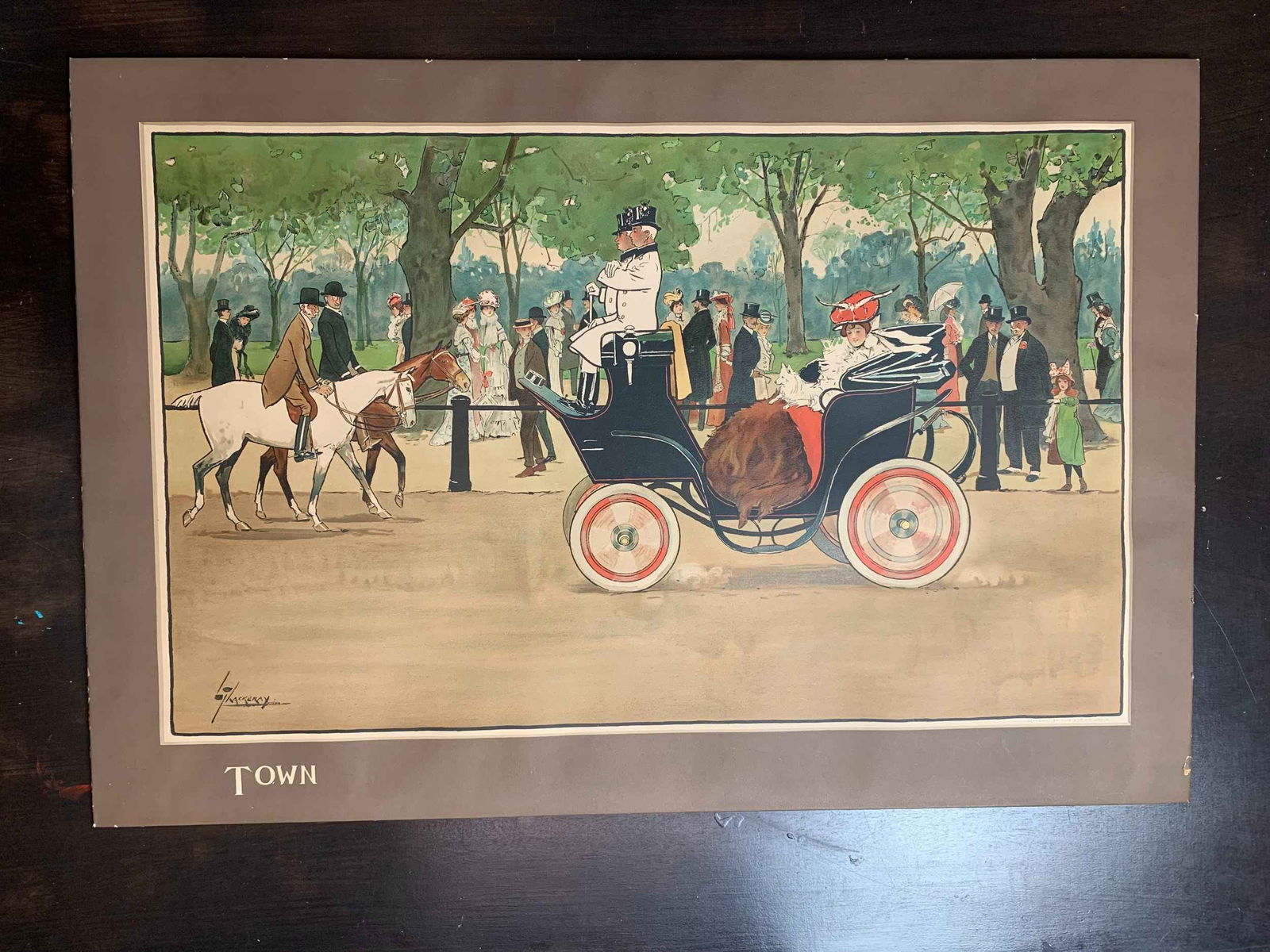 Town - Art by Thackeray (r.unk) 21.5 x 31.75 US Early Automobile Lithograph Poster: Town - Art by Thackeray (r.unk) 21.5 x 31.75 US Early Automobile Lithograph Poster Please refer to the attached photos to determine the condition of this original vintage item. Note: LB means Linen