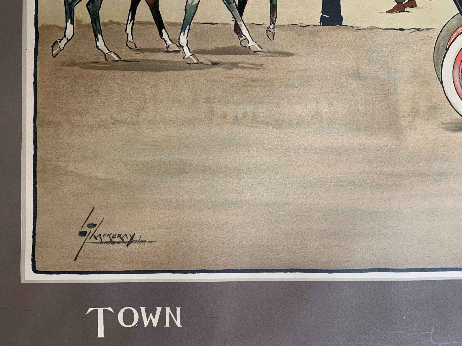 Town - Art by Thackeray (r.unk) 21.5 x 31.75 US Early Automobile Lithograph Poster - 4