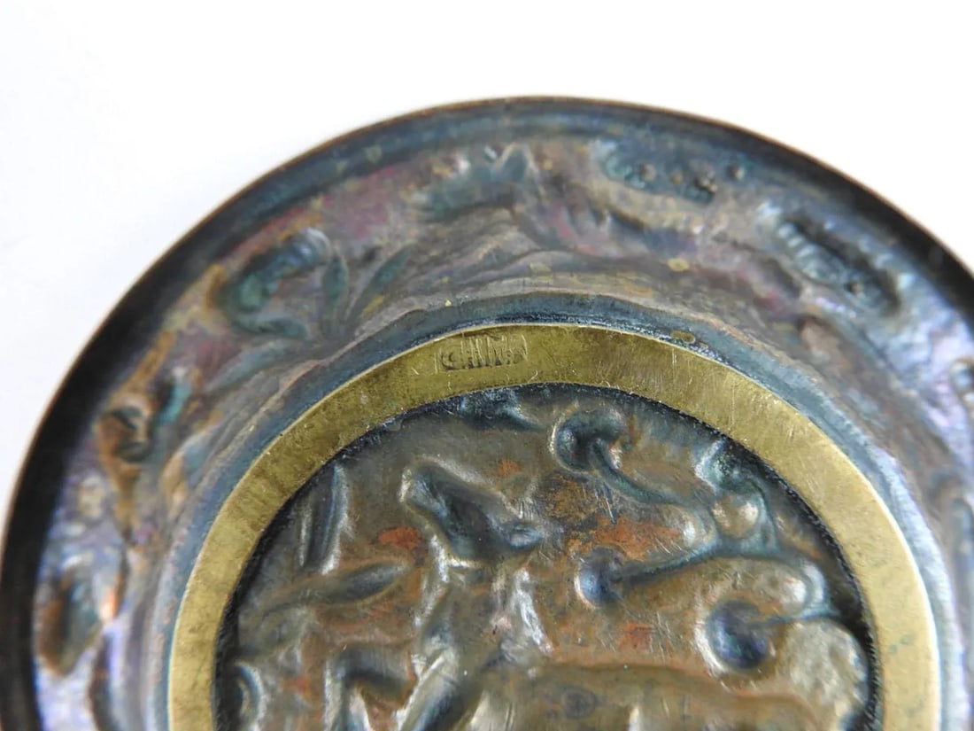 Vintage Lime Green Chinese Repousse Horses Enamel Box and Dish - 9