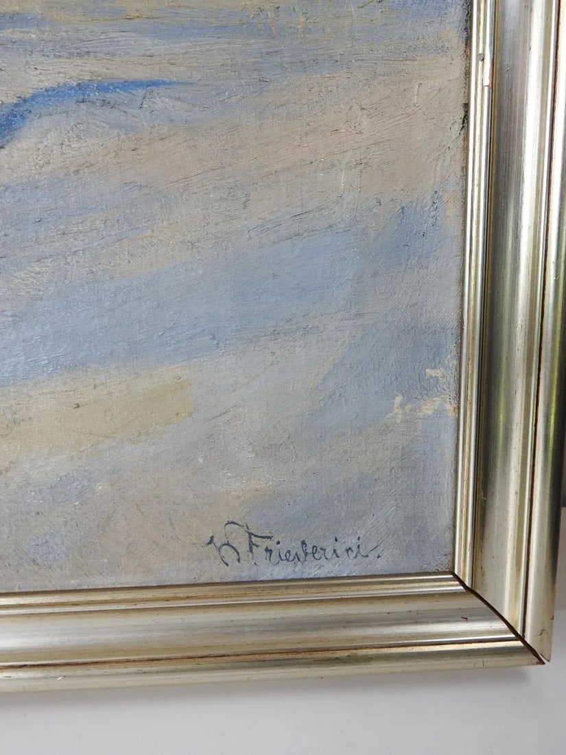 Antique 1902 Continental School Winter Snow Scene Painting - 2