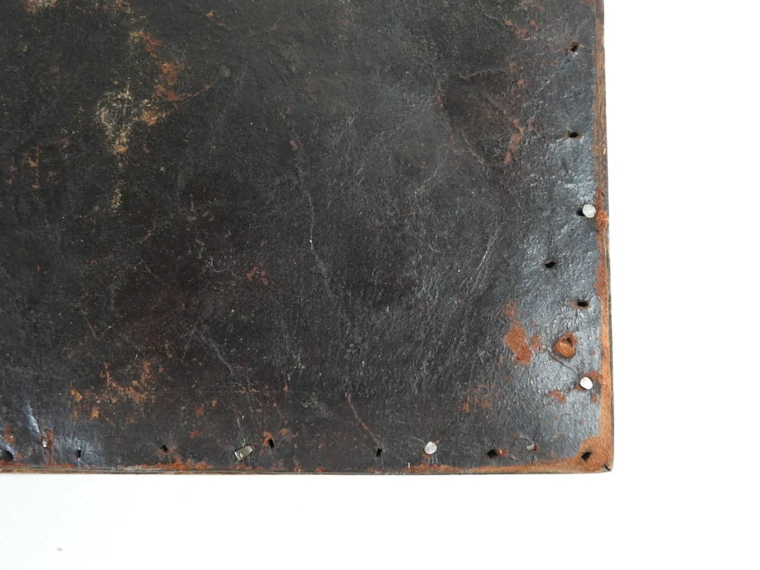 Antique 19th Century Hand Tooled Leather and Wood Tray - 12