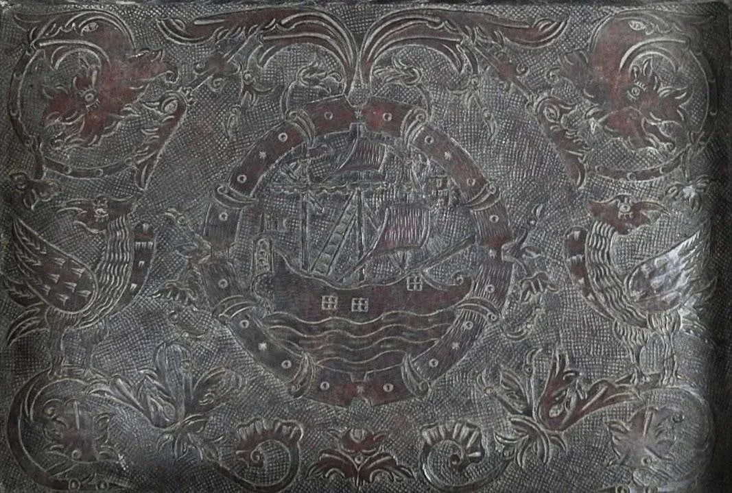 Antique 19th Century Hand Tooled Leather and Wood Tray - 2