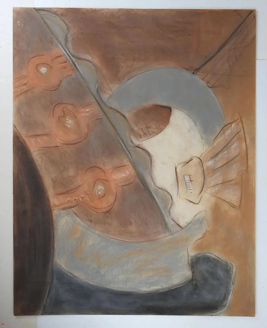 Abstract Terra Cotta and Gray Pastel Painting - 2