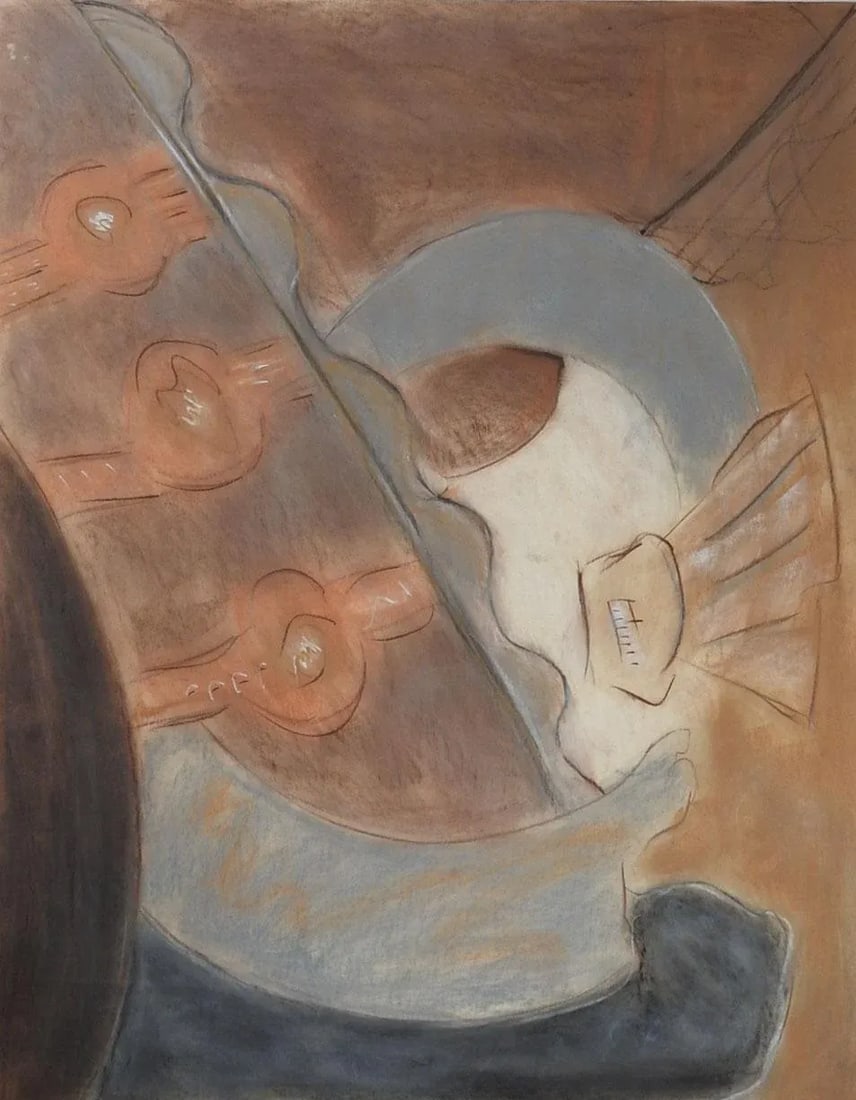 Abstract Terra Cotta and Gray Pastel Painting - 3