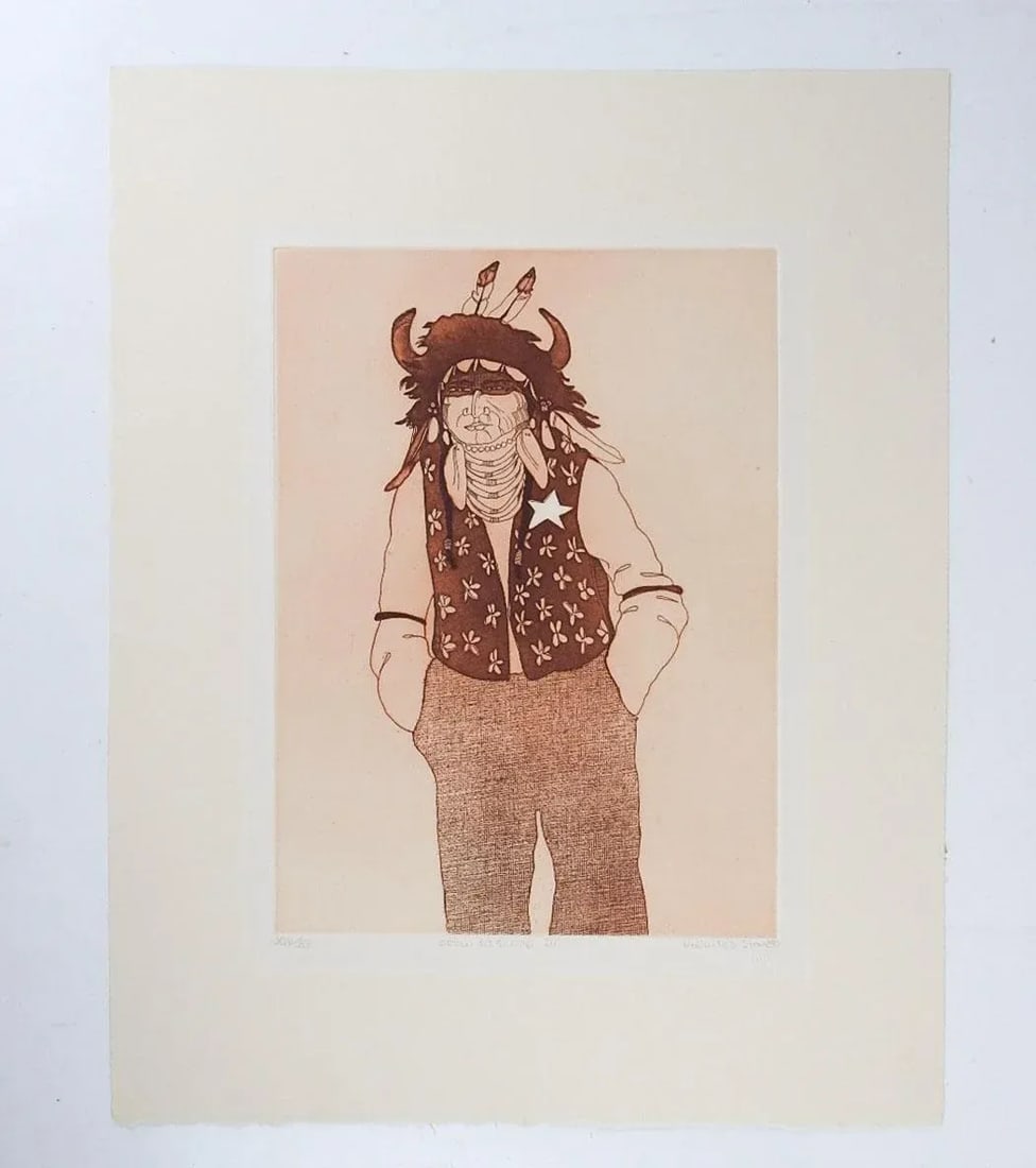 1980 Kevin Red Star Native American Crow Res Cop III Sepia Tone Etching - 5