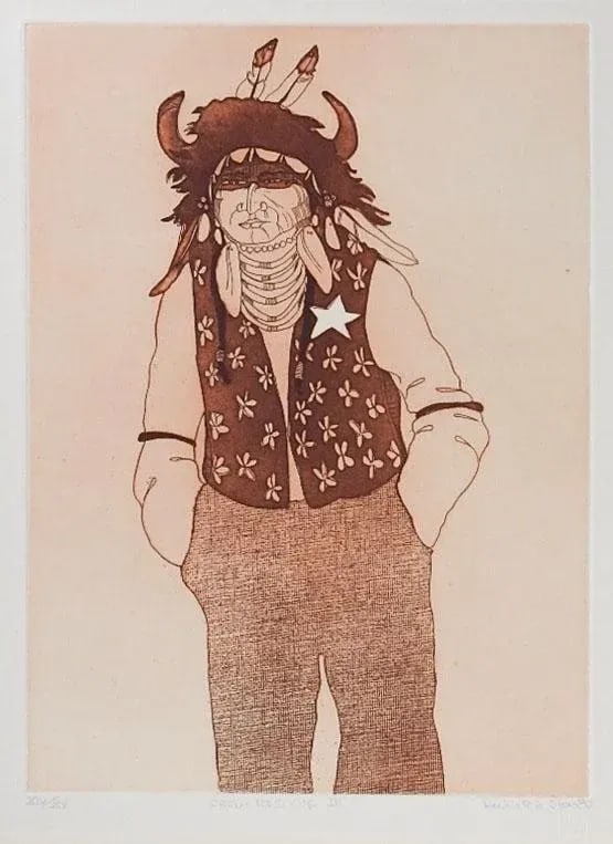 1980 Kevin Red Star Native American Crow Res Cop III Sepia Tone Etching - 6