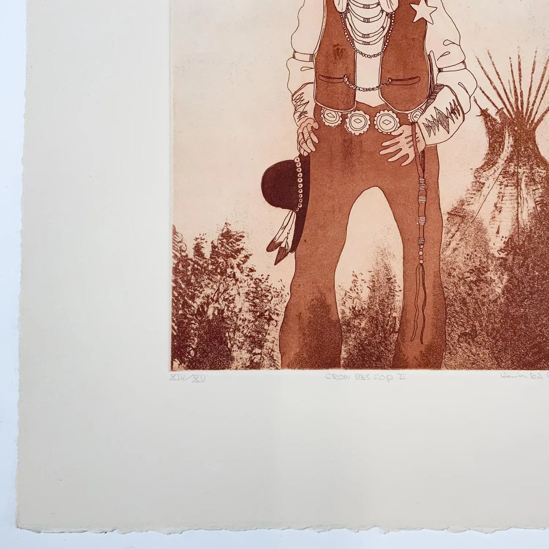 1980 Kevin Red Star Native American Crow Res Cop II Sepia Tone Etching - 3