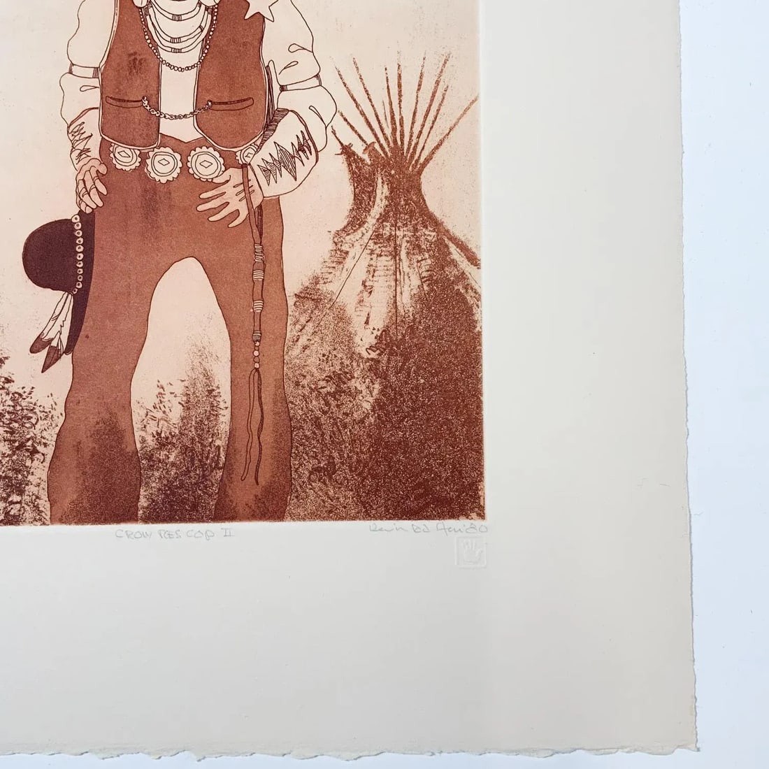 1980 Kevin Red Star Native American Crow Res Cop II Sepia Tone Etching - 4