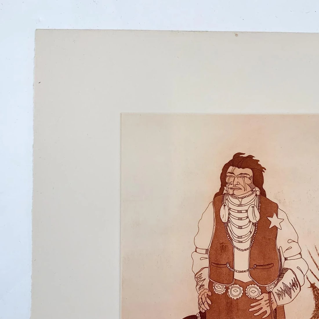 1980 Kevin Red Star Native American Crow Res Cop II Sepia Tone Etching - 5