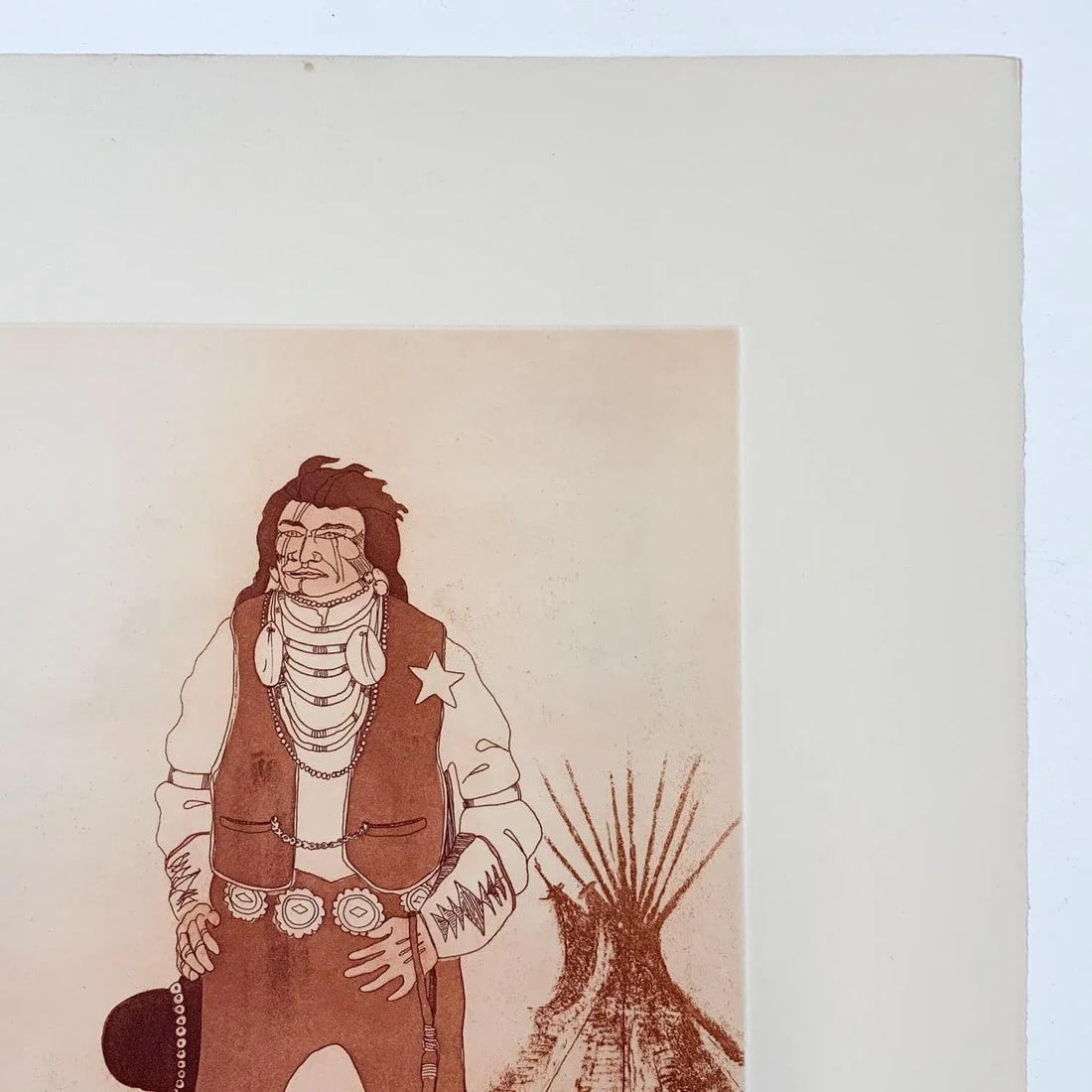 1980 Kevin Red Star Native American Crow Res Cop II Sepia Tone Etching - 6