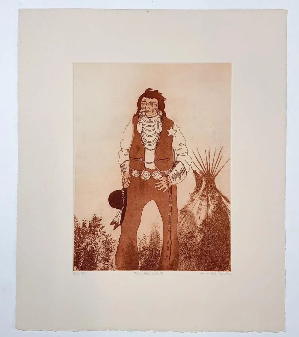 1980 Kevin Red Star Native American Crow Res Cop II Sepia Tone Etching - 7