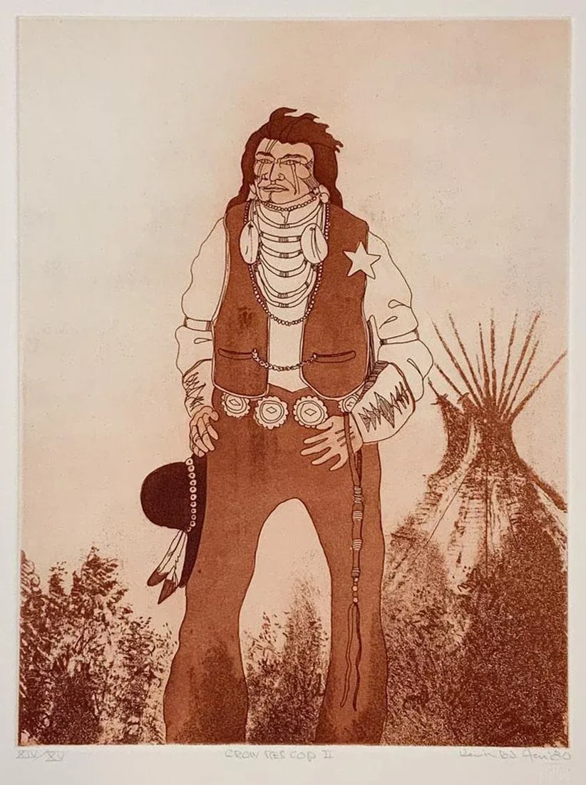 1980 Kevin Red Star Native American Crow Res Cop II Sepia Tone Etching - 8