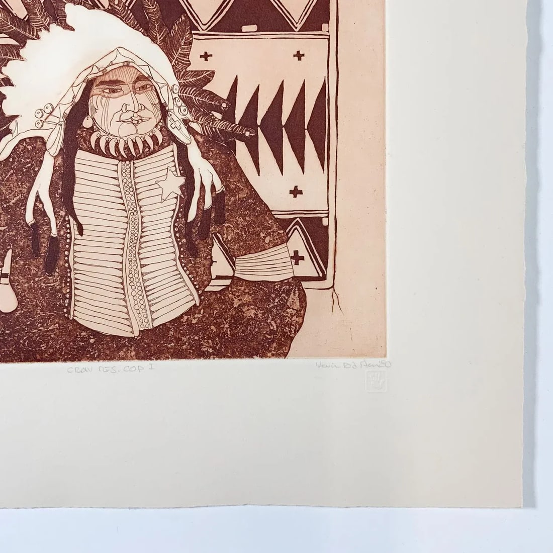 1980 Kevin Red Star Native American Crow Res Cop I Sepia Tone Etching - 2