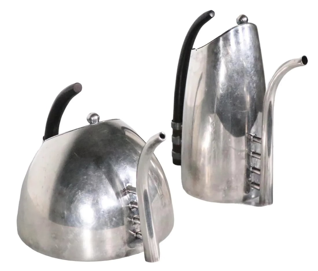 2 Pc. Postmodern Silver-Plate Coffee Tea Pot Set Made in Italy by Sabittini C 1980's - 13