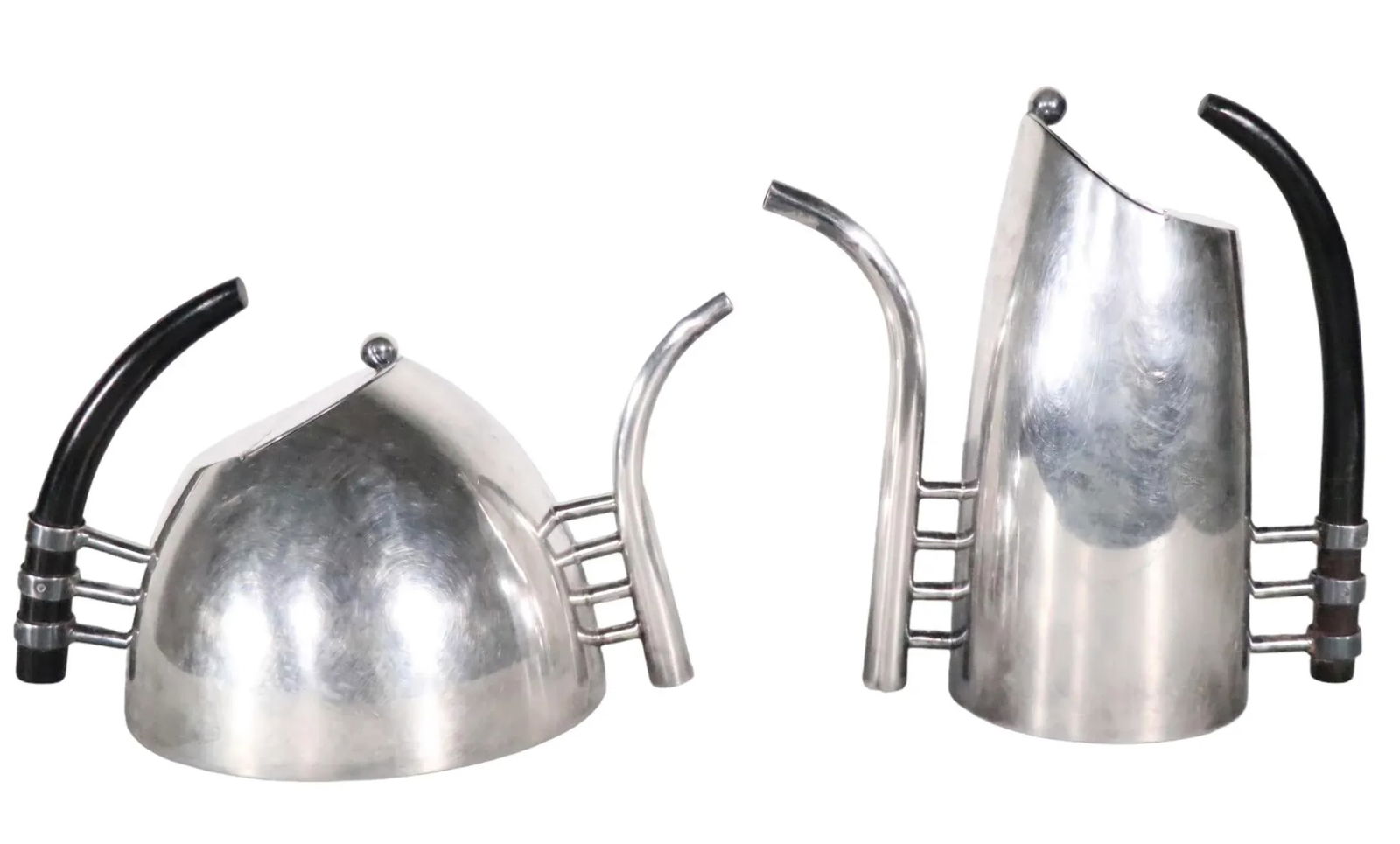 2 Pc. Postmodern Silver-Plate Coffee Tea Pot Set Made in Italy by Sabittini C 1980's - 3