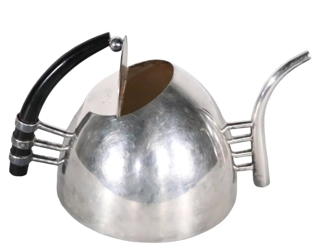 2 Pc. Postmodern Silver-Plate Coffee Tea Pot Set Made in Italy by Sabittini C 1980's - 4