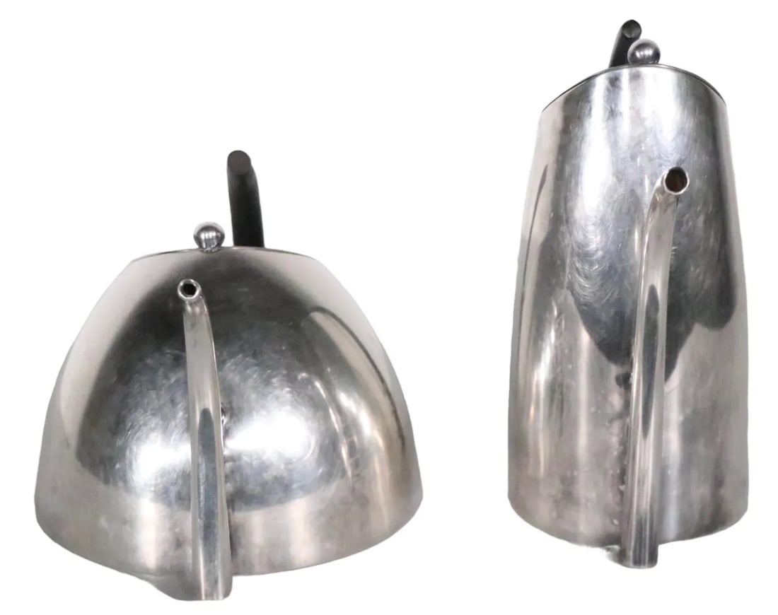 2 Pc. Postmodern Silver-Plate Coffee Tea Pot Set Made in Italy by Sabittini C 1980's - 9