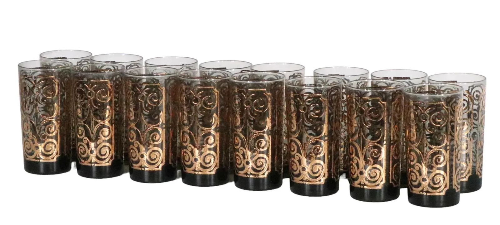 16 pc.Lot Gold Decorated Hollywood Regency Tumbler Glasses by Georges Briard C 1970's - 3