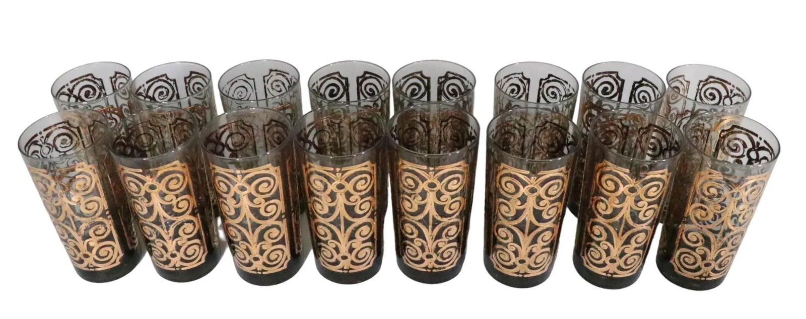16 pc.Lot Gold Decorated Hollywood Regency Tumbler Glasses by Georges Briard C 1970's - 4