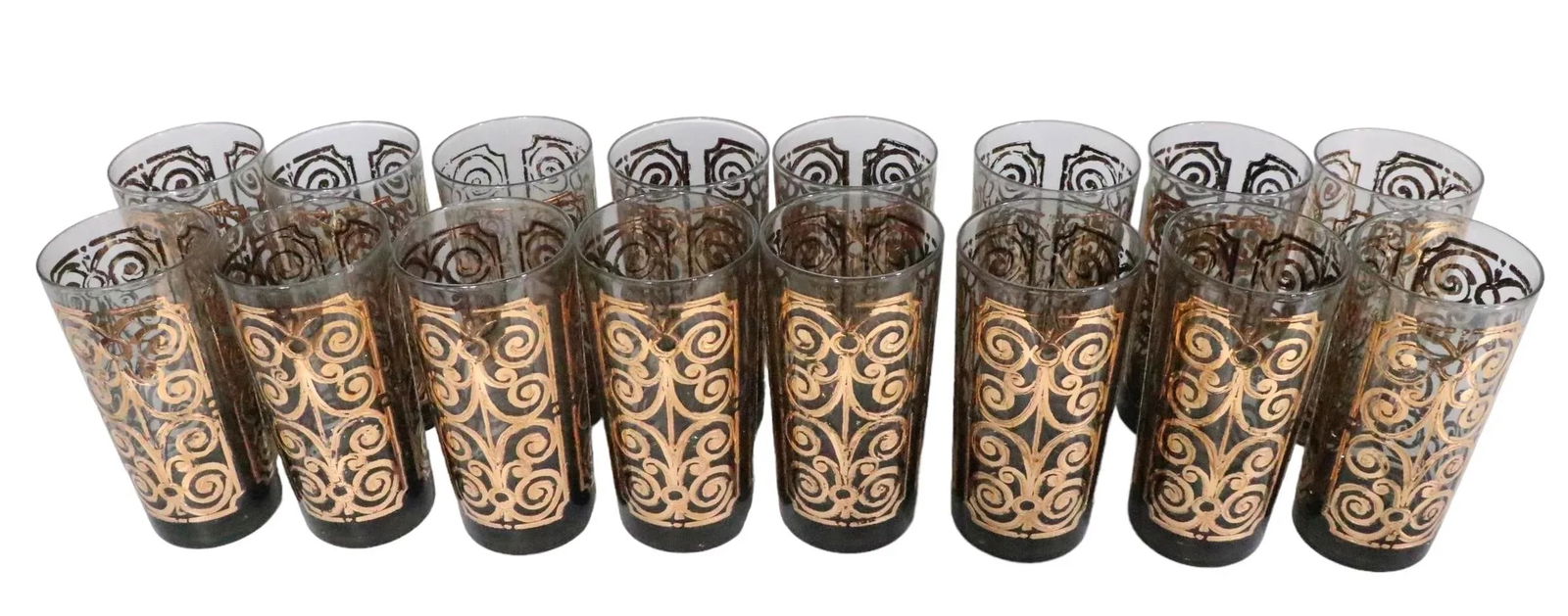 16 pc.Lot Gold Decorated Hollywood Regency Tumbler Glasses by Georges Briard C 1970's - 5
