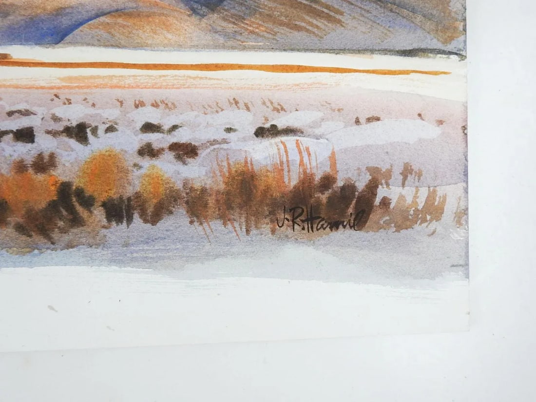 Vintage James Hamil Prairie Foothills Winter Landscape Watercolor Painting - 2