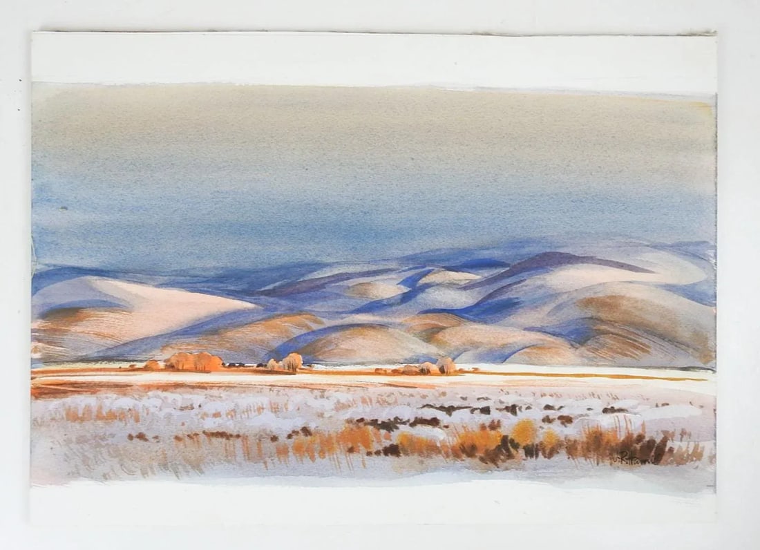 Vintage James Hamil Prairie Foothills Winter Landscape Watercolor Painting - 3