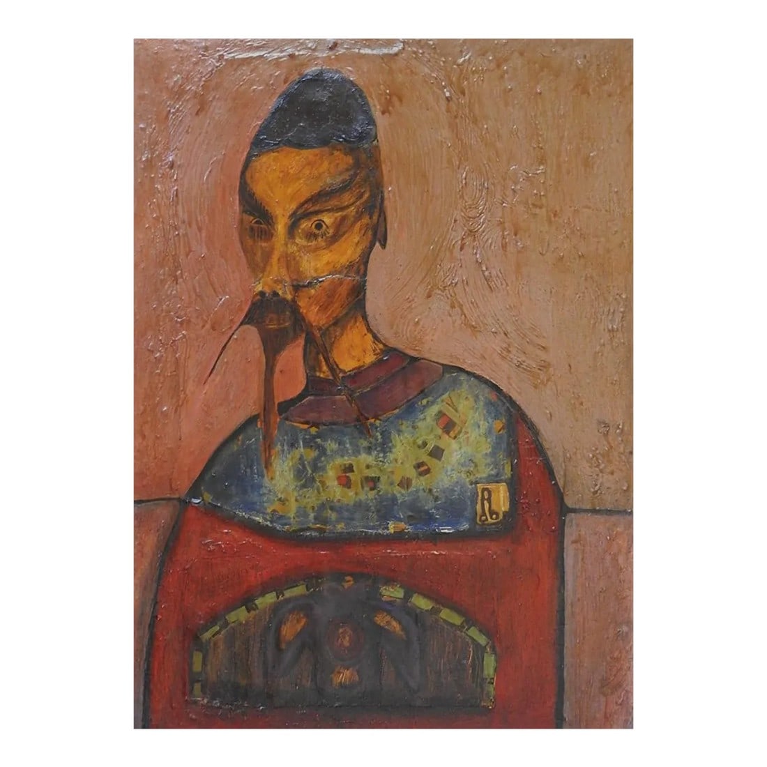 Mid 20th Century Absract Mixed Media Collage Portrait Painting: Vintage mid 20th century mixed media collage painting of bearded figure. Unsigned, looks to be a combination of paper and paint over canvas board with lots of texture. Unframed, edge wear, overall