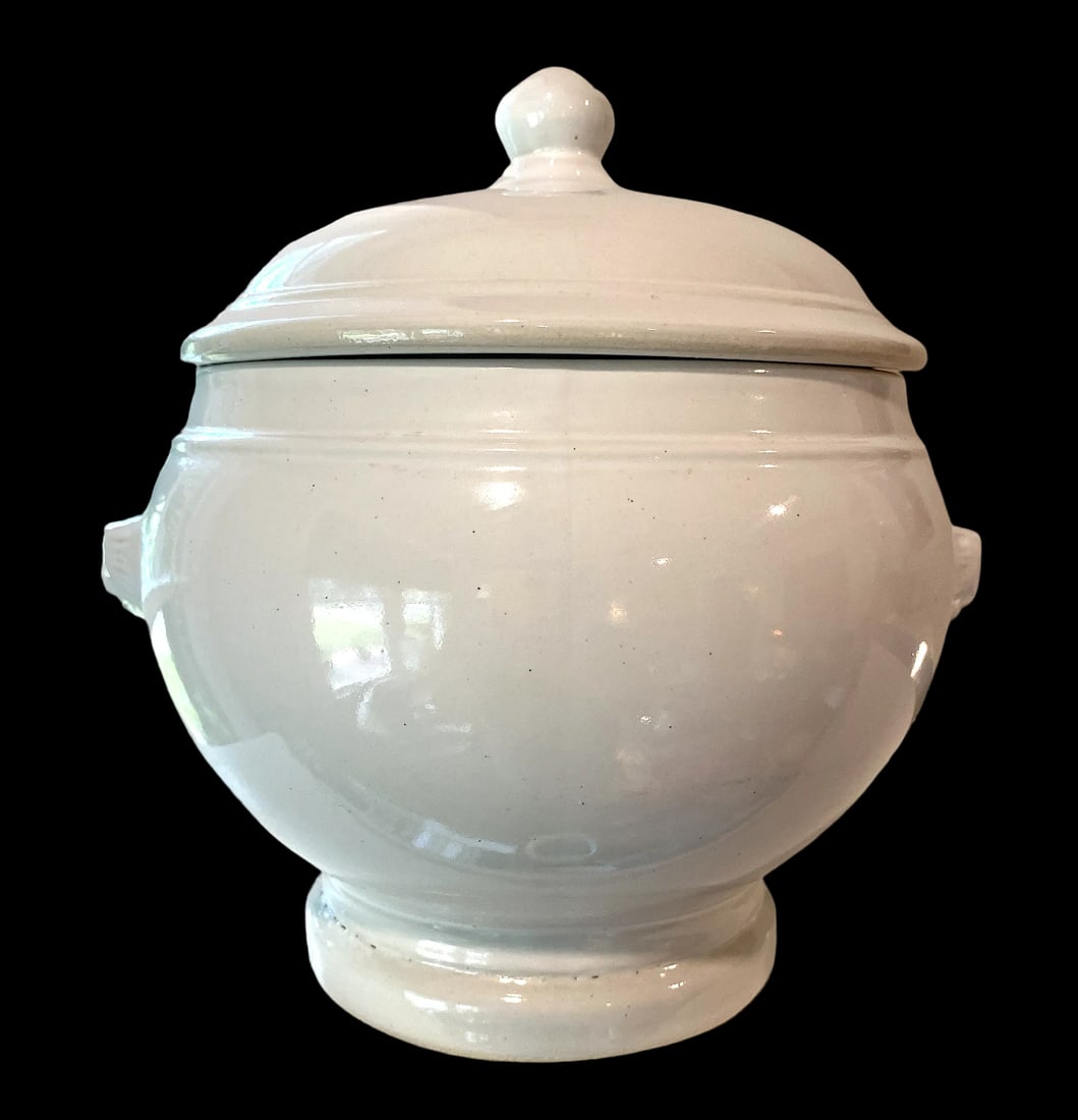 Antique French White Ironstone Tureen Lion Face Handles and Lid - 7