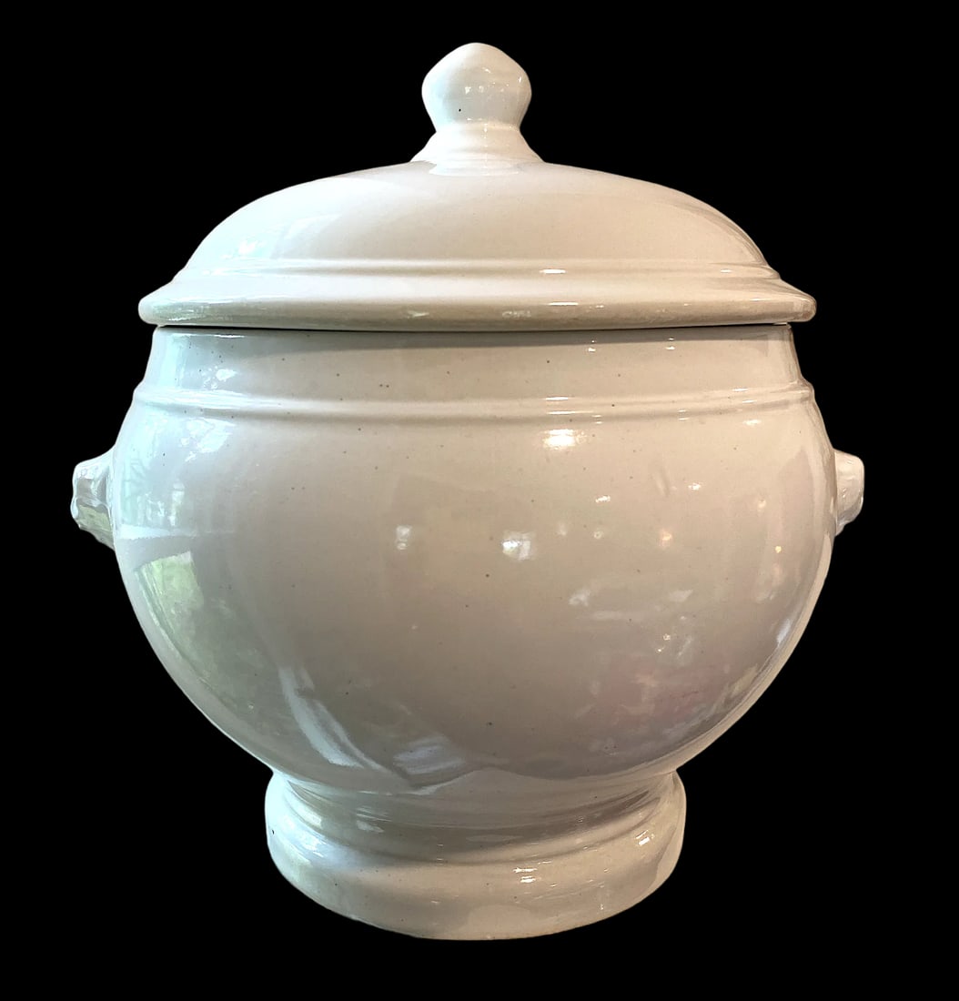 Antique French White Ironstone Tureen Lion Face Handles and Lid - 8