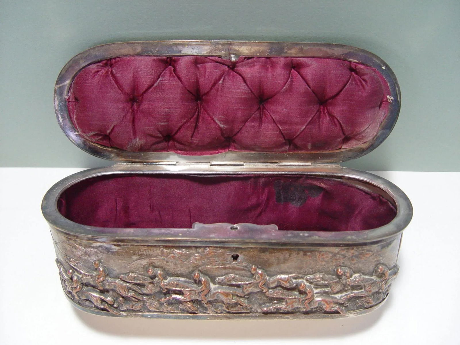 Antique French Silver Plate Horse Racing Jewelry Box - 2