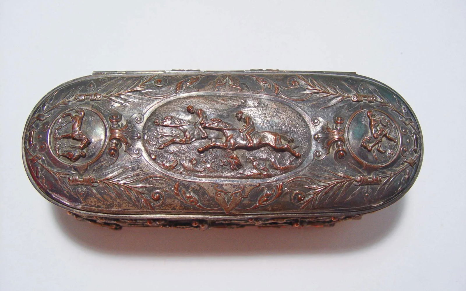 Antique French Silver Plate Horse Racing Jewelry Box - 3