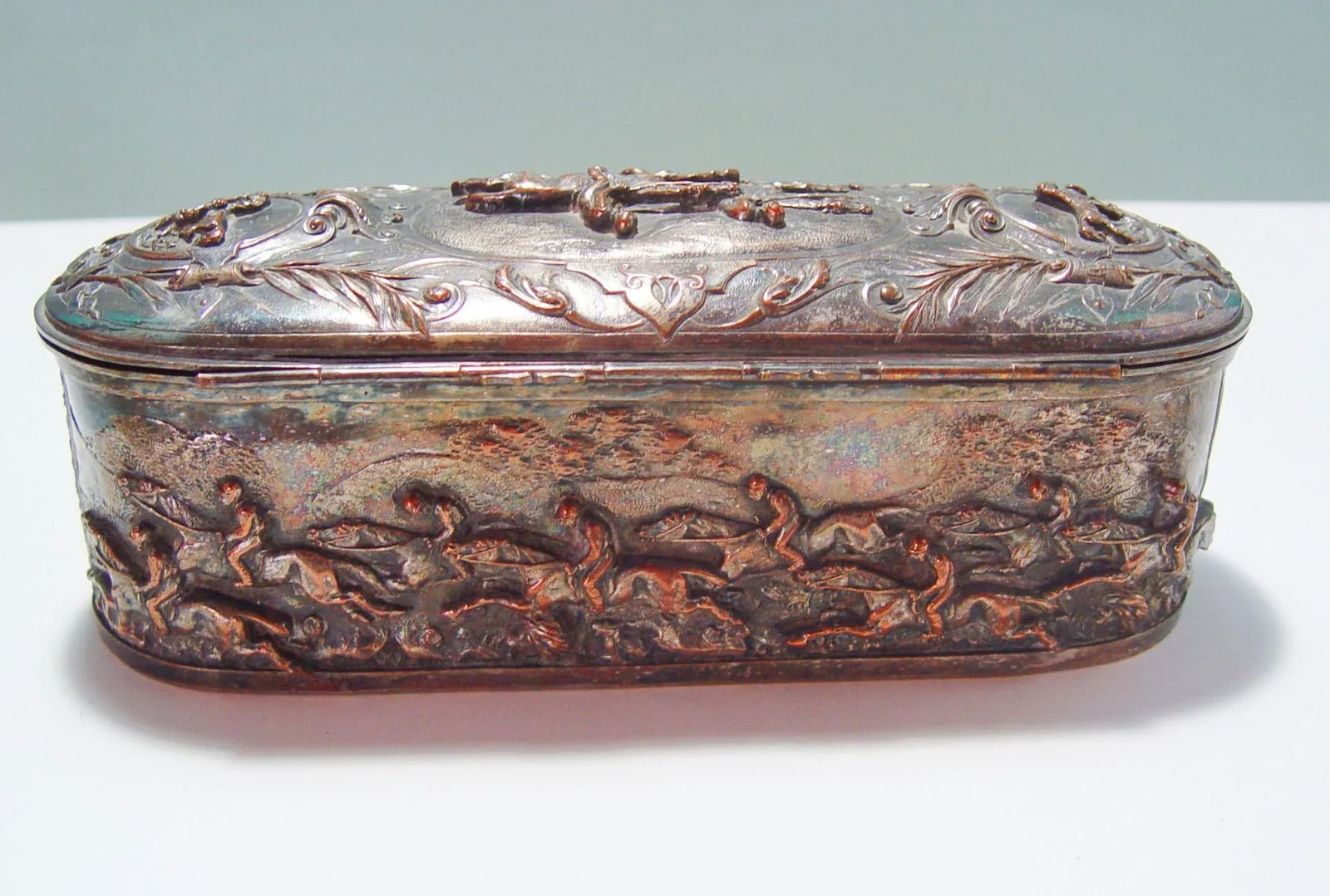 Antique French Silver Plate Horse Racing Jewelry Box - 5