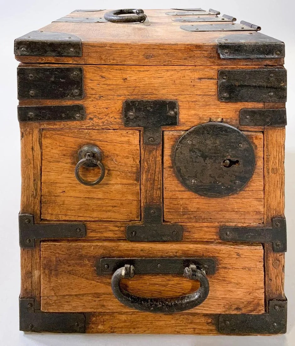 Antique Japanese Iron Mounted Tansu Suzuribako Wood Box - 11