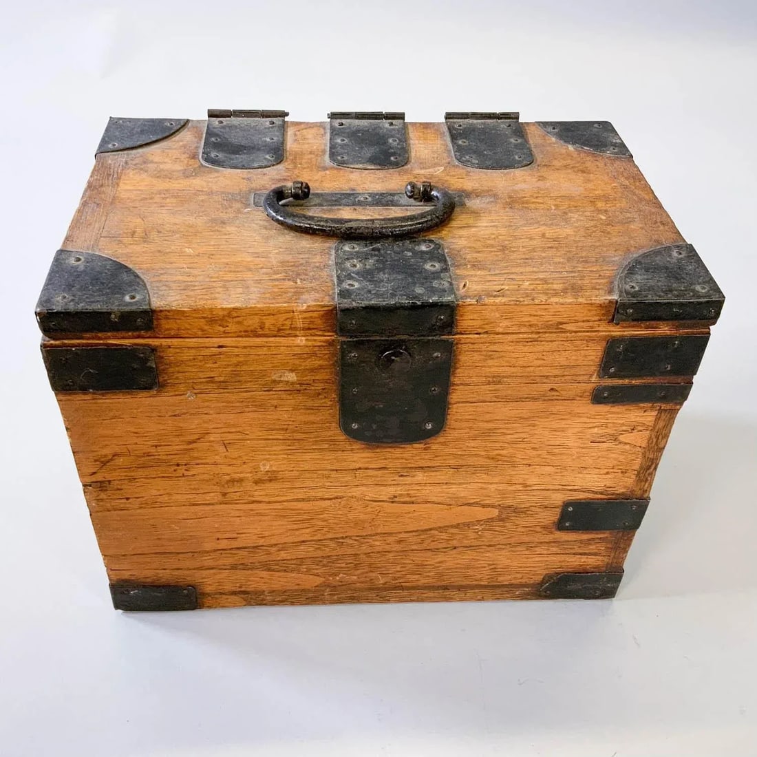 Antique Japanese Iron Mounted Tansu Suzuribako Wood Box - 2