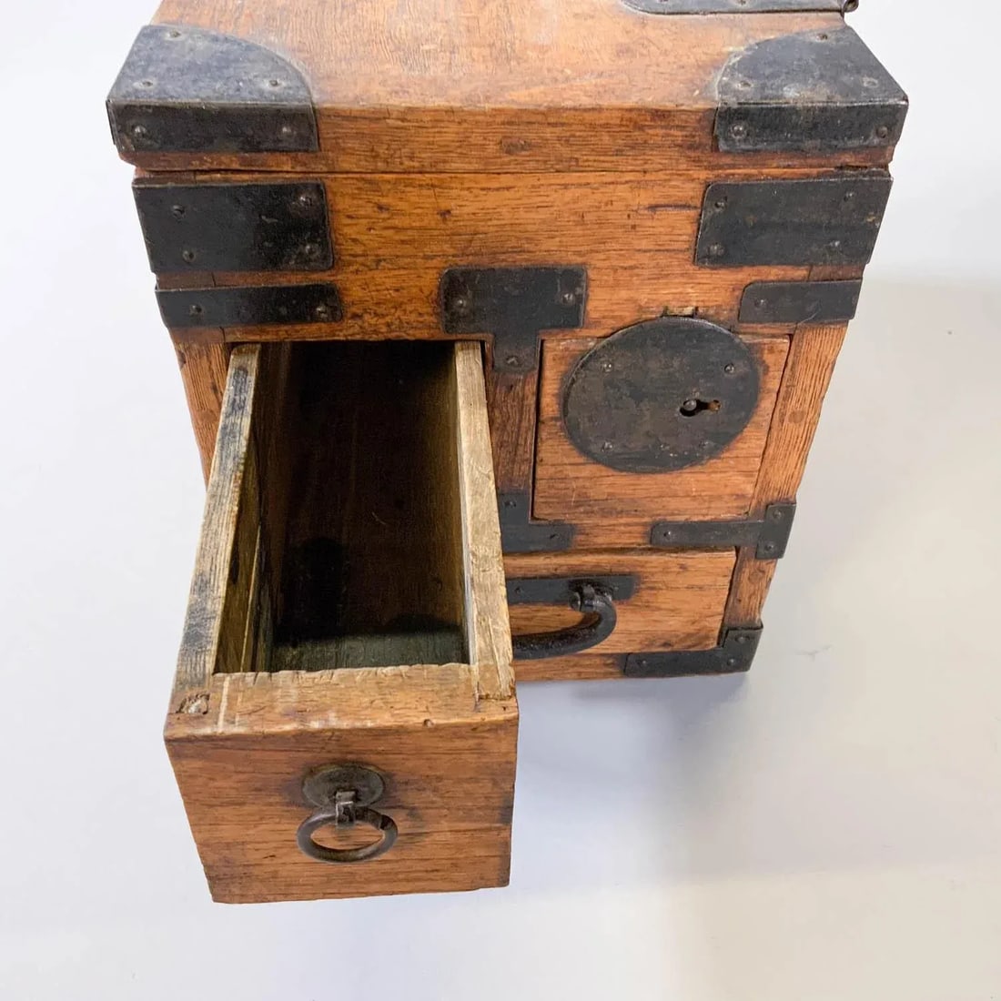 Antique Japanese Iron Mounted Tansu Suzuribako Wood Box - 3