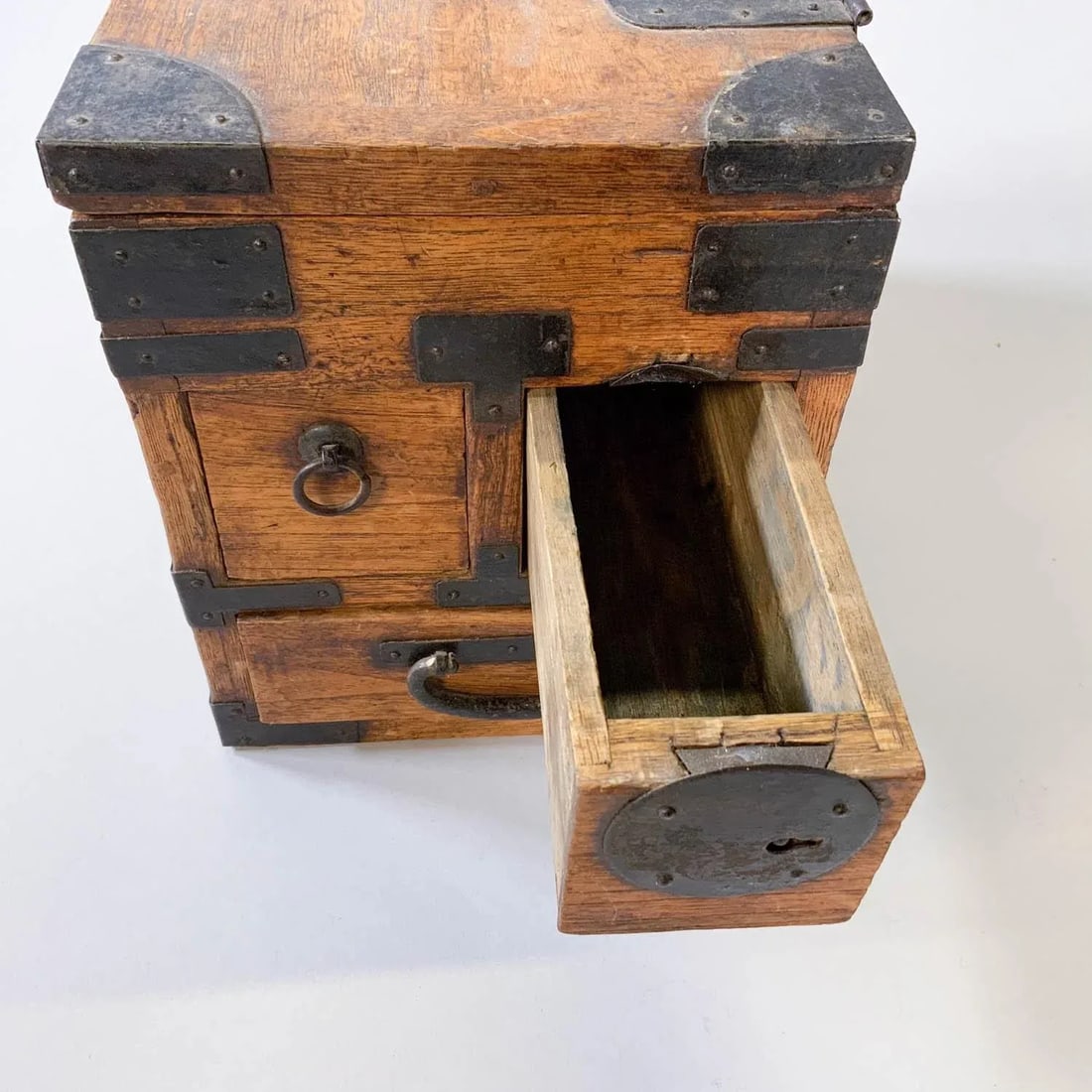 Antique Japanese Iron Mounted Tansu Suzuribako Wood Box - 4