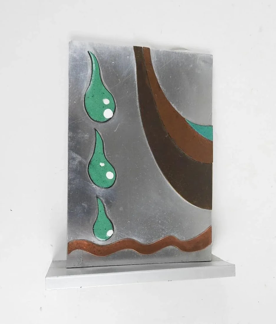 Vintage Abstract Art Deco Metal Enamel Sculpture Bookends - 2