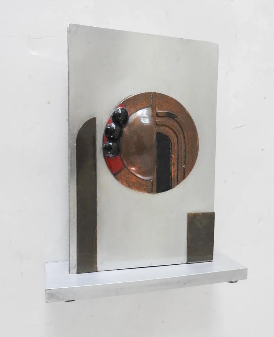 Vintage Abstract Art Deco Metal Enamel Sculpture Bookends - 3