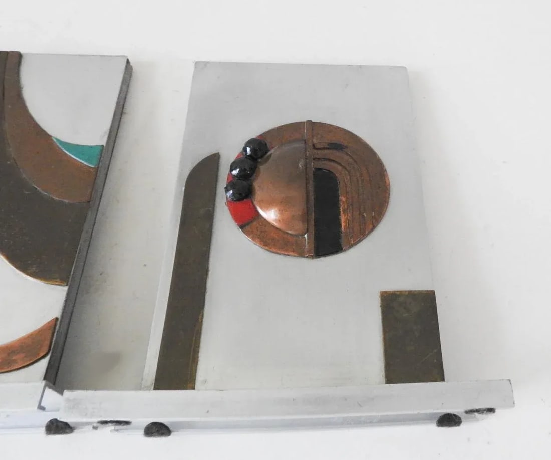 Vintage Abstract Art Deco Metal Enamel Sculpture Bookends - 7