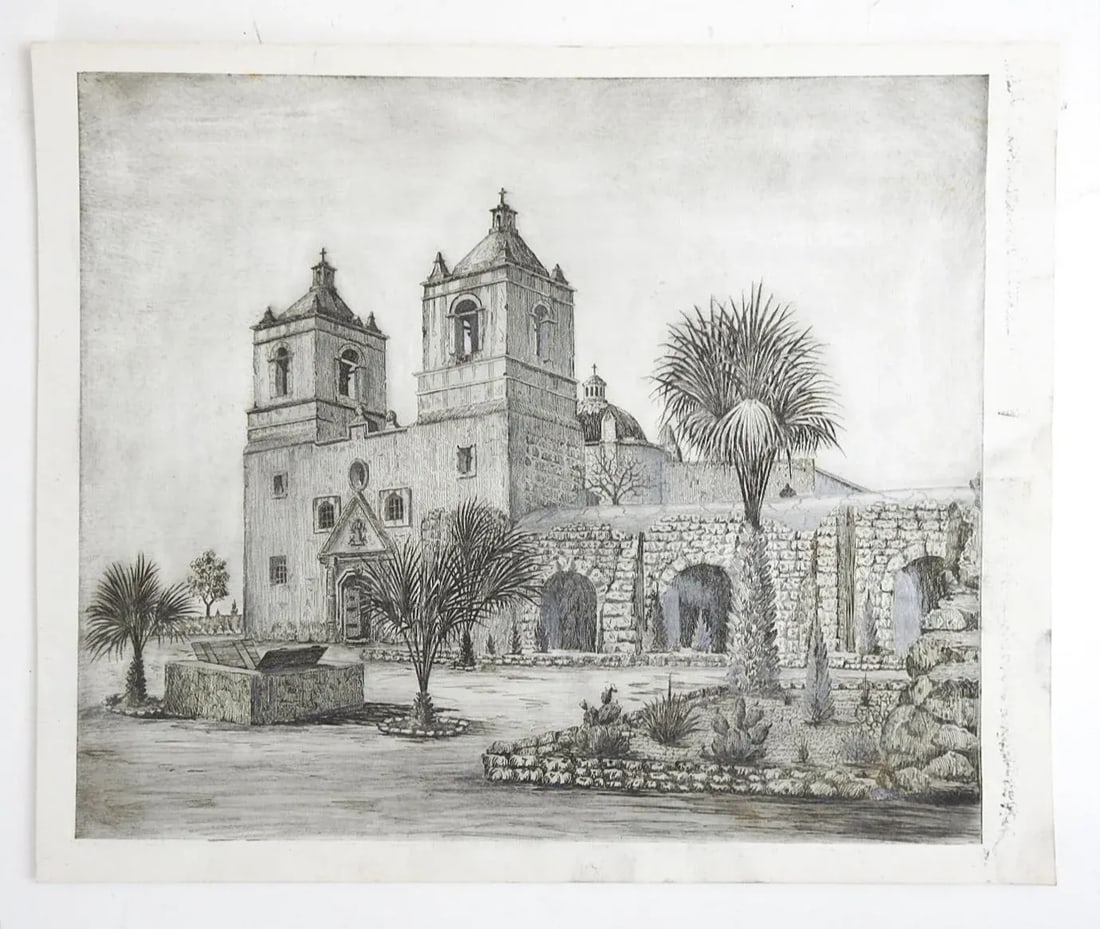 Early 20th Century Mission Conception De Acuna San Antonio Texas Etching - 2