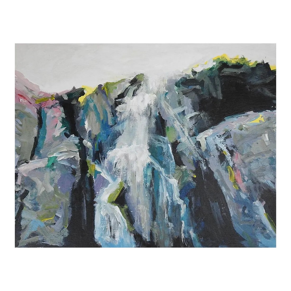 Contemporary Abstract Mountain Waterfall Landscape Painting: Contemporary oil on canvas board abstract mountain waterfall landscape painting. Unsigned. Unframed. Condition: Alterations: Original Condition Unaltered Imperfections: Some Imperfections