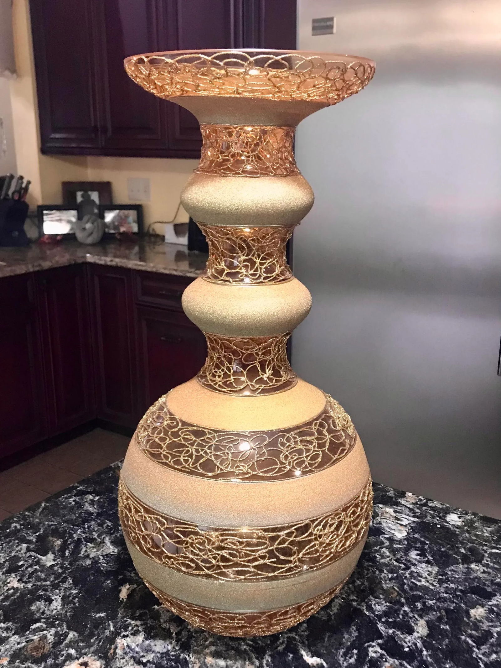 Extra Large, Vintage, Italian Glass, Golden Vase - 4