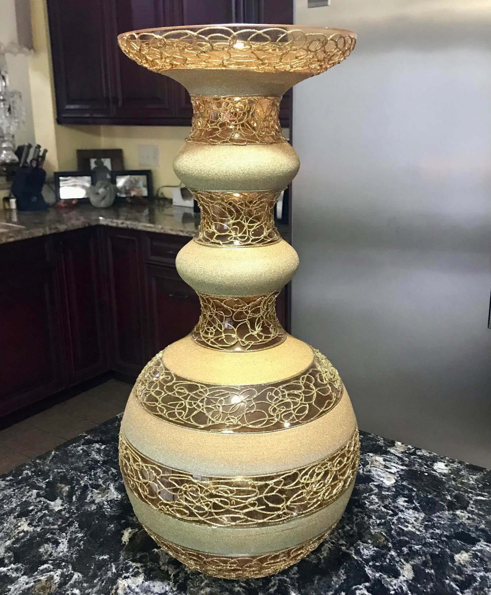 Extra Large, Vintage, Italian Glass, Golden Vase - 5