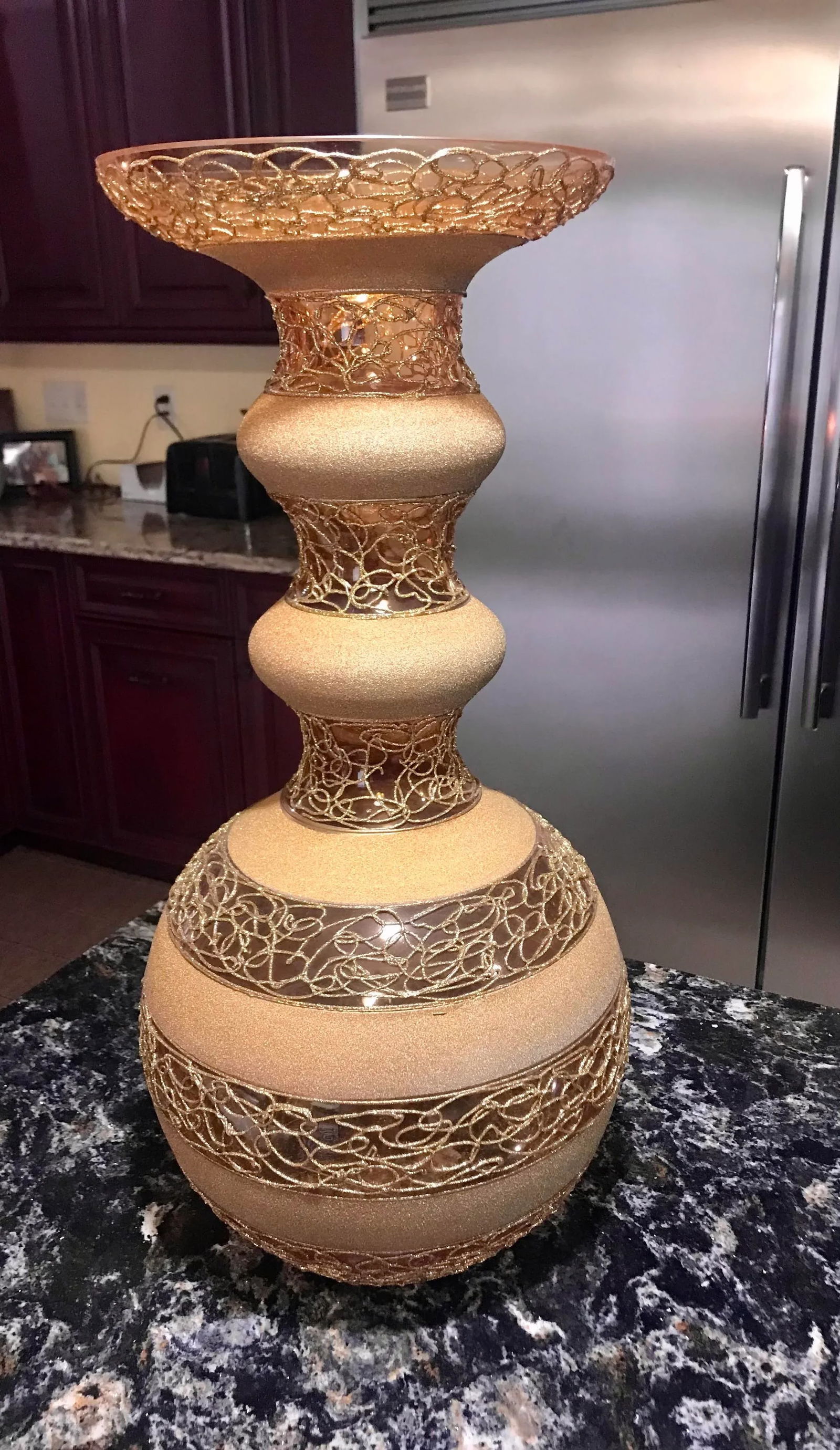 Extra Large, Vintage, Italian Glass, Golden Vase - 6