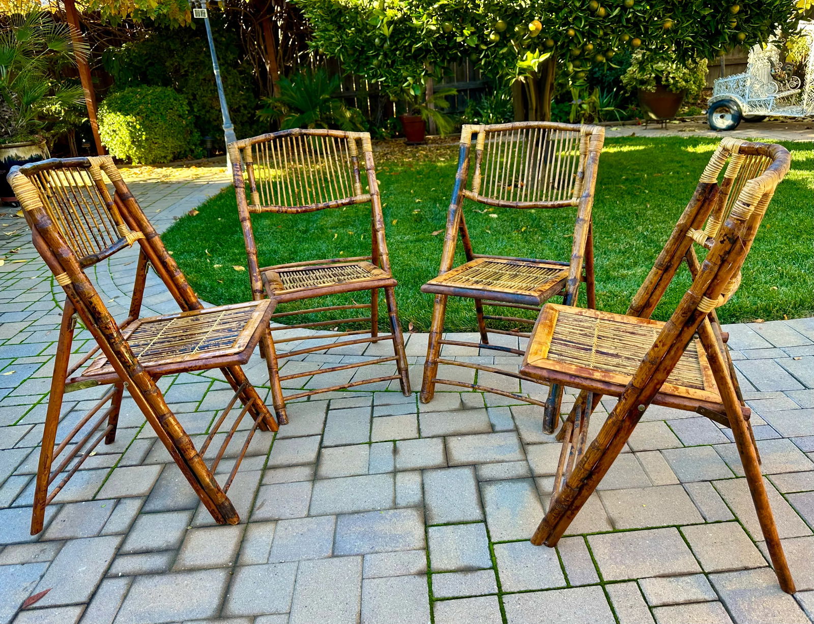 Vintage Bamboo Folding Chairs-Set of 4 - 2