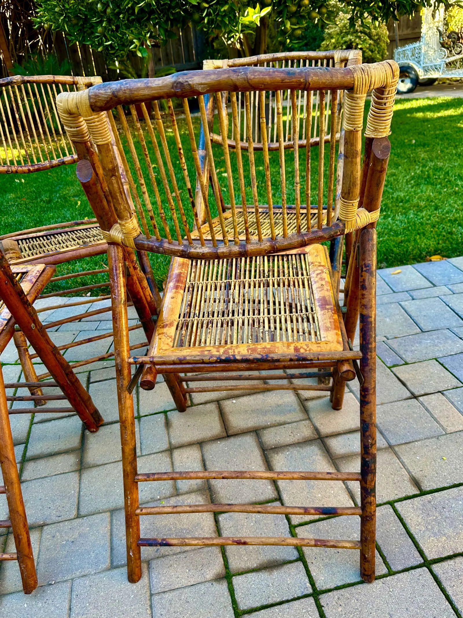 Vintage Bamboo Folding Chairs-Set of 4 - 6