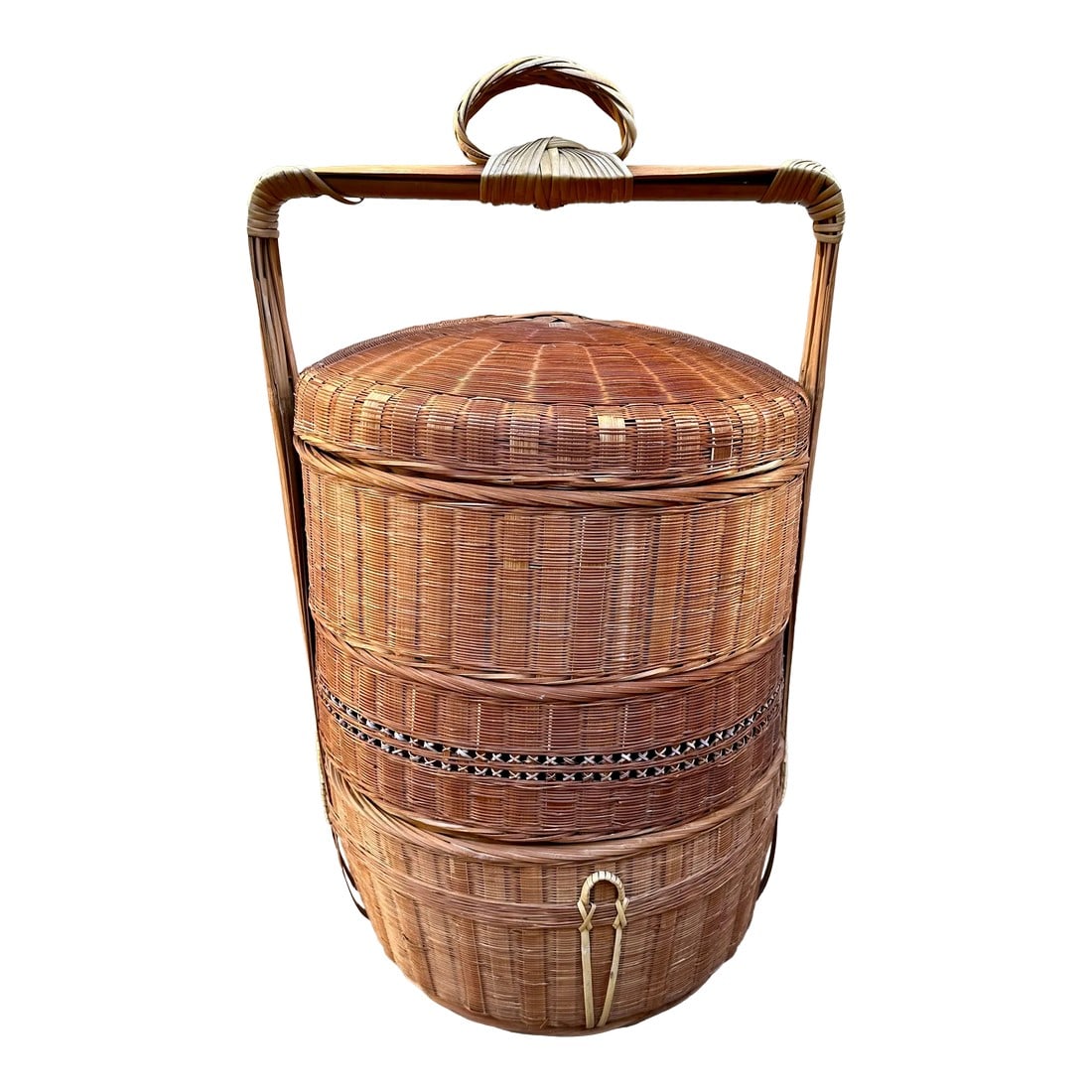 Vintage Chinese Three Tier Wood Woven Wedding Storage Basket (1 of 10)